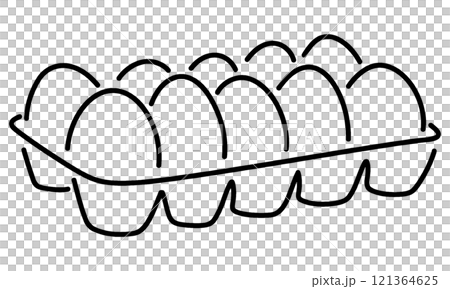 包裝生雞蛋的簡單手繪線圖，透明背景上的切口 121364625