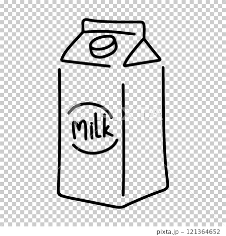 牛奶盒的簡單手繪線條圖,透明背景上的切口 牛奶盒的簡單手繪線條圖,透明背景上的切口 121364652
