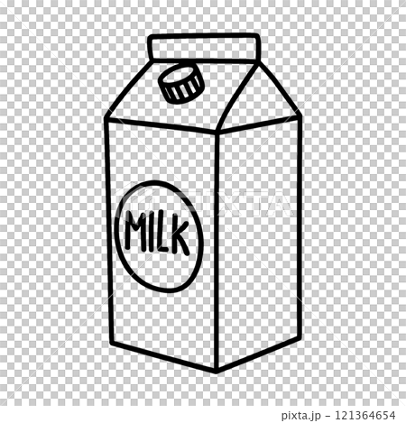 Simple hand-drawn line drawing illustration of a milk carton, cut out on transparent background Simple hand-drawn line drawing illustration of a milk carton, cut out on transparent background 121364654