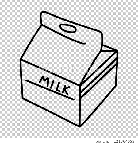 Simple hand-drawn line drawing illustration of a milk carton, cut out on transparent background Simple hand-drawn line drawing illustration of a milk carton, cut out on transparent background 121364655