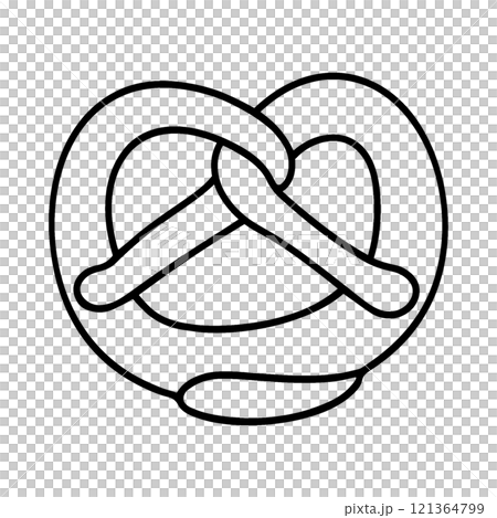 Simple hand-drawn line drawing illustration of German bread pretzel, cut out on transparent background Simple hand-drawn line drawing illustration of German bread pretzel, cut out on transparent background 121364799
