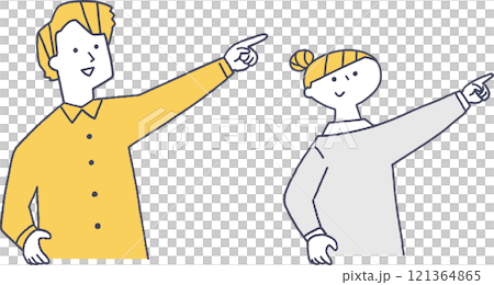 年輕男女向上指著線條畫玫瑰 121364865