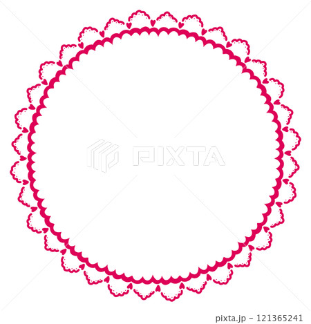 鮮やかなピンクのエレガントな小さいハートの丸いレース 121365241