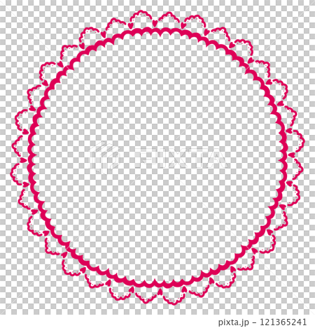 鮮やかなピンクのエレガントな小さいハートの丸いレース 121365241