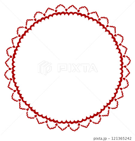 赤いエレガントな小さいハートの丸いレース 121365242