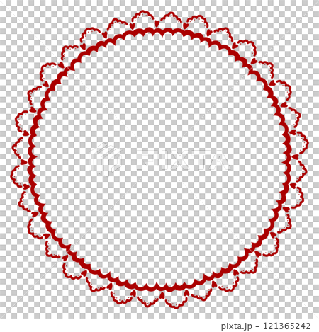 赤いエレガントな小さいハートの丸いレース 121365242