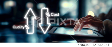 Cost reduction, cost saving concept shown by digital graphic EIDE overlays 121365921