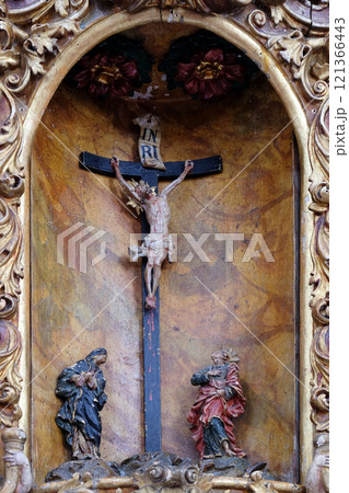 Virgin Mary and Saint John under the cross, main altar in the church of Saint Leonard of Noblac in Kotari, Croatia Virgin Mary and Saint John under the cross, main altar in the church of Saint Leonard of Noblac in Kotari, Croatia 121366443