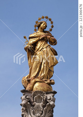 Virgin Mary statue, Plague column at Main Square of the city of Maribor in Slovenia Virgin Mary statue, Plague column at Main Square of the city of Maribor in Slovenia 121366476