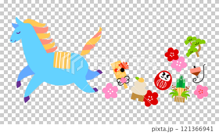 年賀状素材　走っている馬のイラスト 121366941