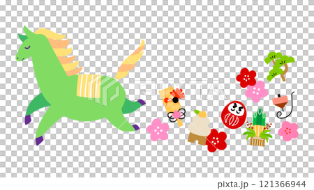 年賀状素材　走っている馬のイラスト 121366944