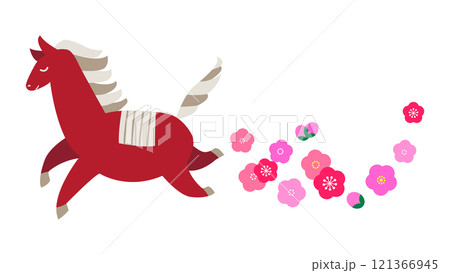 年賀状素材　走っている馬のイラスト 121366945