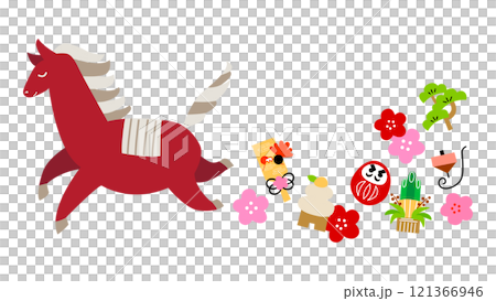 年賀状素材　走っている馬のイラスト 121366946