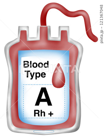 Blood bag of blood group A, Rh positive 121367048