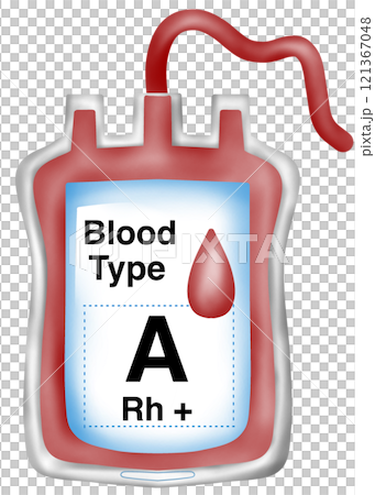 Blood bag of blood group A, Rh positive 121367048