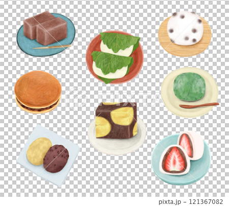 各種日本甜點的插圖 121367082