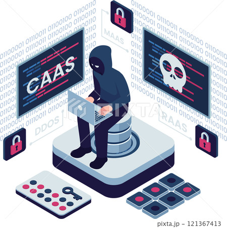 Isometric Cybercrime as a Service CaaS with Hacker and Threats 121367413
