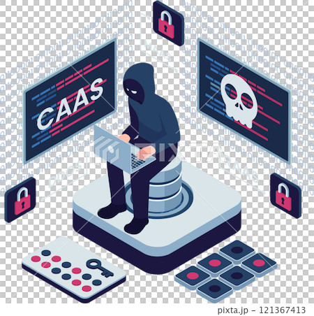 Isometric Cybercrime as a Service CaaS with Hacker and Threats 121367413