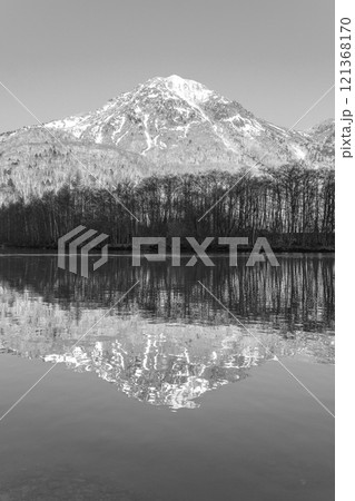 大正池から見上げる焼岳　上高地自然遊歩道の散策　新聞広告用 121368170