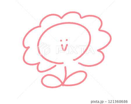 落書き風の可愛い顔つきお花マーク　ピンク 121368686