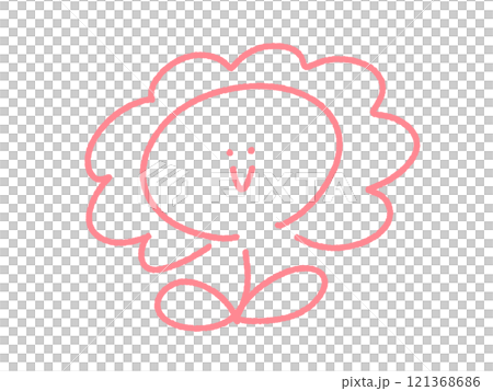 落書き風の可愛い顔つきお花マーク　ピンク 121368686