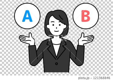 AとBの選択肢を提案する黒いスーツの女性 AとBの選択肢を提案する黒いスーツの女性 121368846