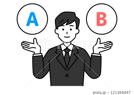 AとBの選択肢を提案する黒いスーツの男性 121368847