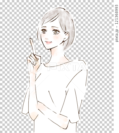 A woman explaining while pointing her finger 121368993