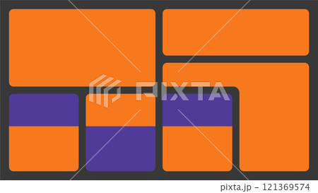 Bento box template. Y2K collage grid shapes. Geometry modular moodboard frames. UI design elements border. Label textboxes composition pack. Trendy blocks blank layout. Vector flat illustration. 121369574