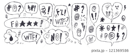 Speech bubbles with swear words. Curse crayon...のイラスト素材 [121369586] - PIXTA