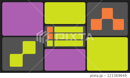 Bento box template. Y2K collage grid shapes. Geometry modular moodboard horizontal frames. UI design elements border. Label textboxes composition pack. Trendy blocks blank layout. Vector flat 121369649