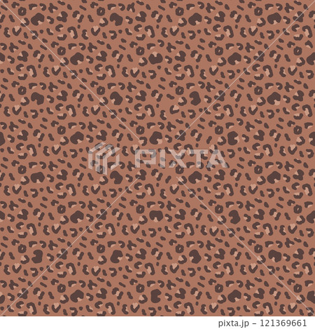 Leopard monochrome seamless pattern. Animal camouflage print mocha mouse endless background. Cheetah or panther skin texture repeat cover. Abstract jaguar fur continuous ornament. Vector illustration. Leopard monochrome seamless pattern. Animal camouflage print mocha mouse endless background. Cheetah or panther skin texture repeat cover. Abstract jaguar fur continuous ornament. Vector illustration. 121369661