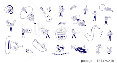 jazz music party musicians band doodles vector sketch illustration 121370216