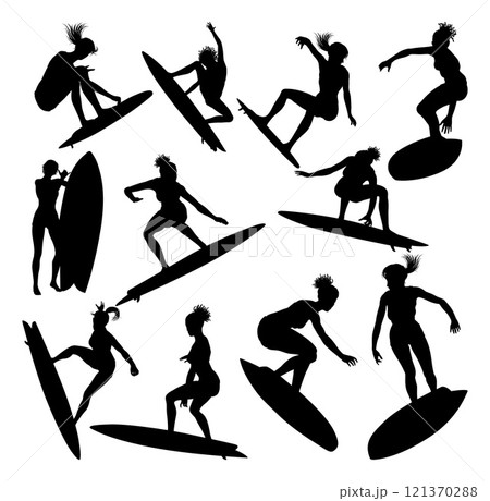 Women Surfers Surfboard Female Surfers Silhouettes 121370288