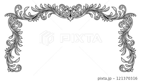 Filigree Heraldic Crest Motif Floral Pattern Frame 121370316