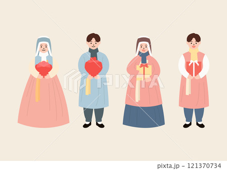 Vector illustration of people wearing hanbok 121370734