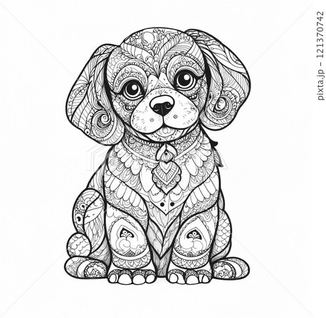 Dog illustration for coloring in zentangle style 121370742