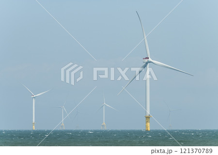 View of the Offshore wind power systems off the western coast of Taiwan. 121370789
