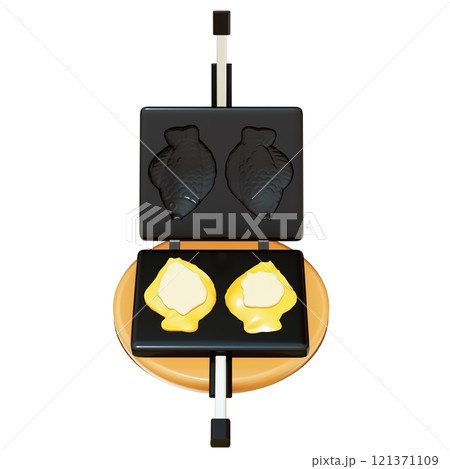 Taiyaki with custard cream filling on the Taiyaki Maker, Japanese Fish-Shaped Pastry , Korean street food Bungeoppang On transparent background , 3D Rendering Taiyaki with custard cream filling on the Taiyaki Maker, Japanese Fish-Shaped Pastry , Korean street food Bungeoppang On transparent background , 3D Rendering 121371109