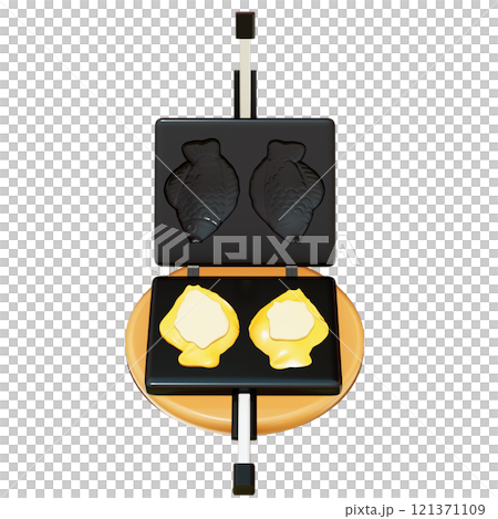 Taiyaki with custard cream filling on the Taiyaki Maker, Japanese Fish-Shaped Pastry , Korean street food Bungeoppang On transparent background , 3D Rendering Taiyaki with custard cream filling on the Taiyaki Maker, Japanese Fish-Shaped Pastry , Korean street food Bungeoppang On transparent background , 3D Rendering 121371109