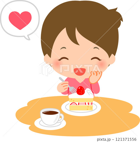 ケーキを食べる笑顔の女性 ケーキを食べる笑顔の女性 121371556