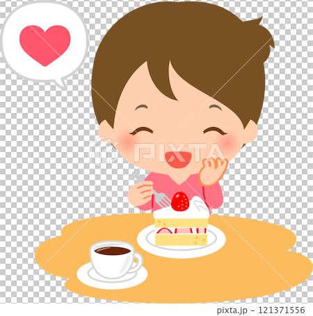 有微笑的一名婦女吃蛋糕的 121371556