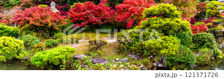 長府庭園の紅葉　パノラマ【山口県下関市】 121371726