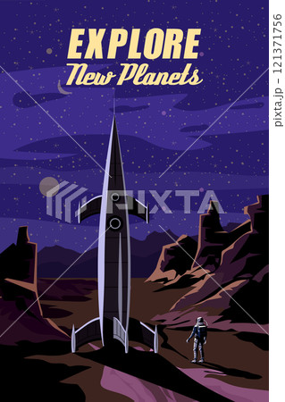Explore new planet, alien planets, mountain landscape 121371756