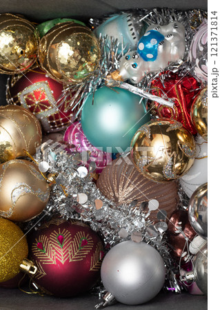 Christmas ornaments in a box 121371814