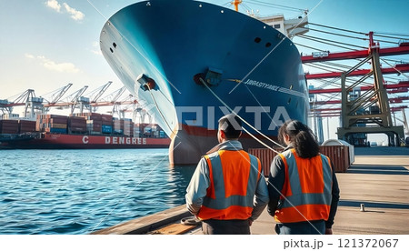 Cargo Ship Docked at Industrial Shipping Port Cargo Ship Docked at Industrial Shipping Port 121372067
