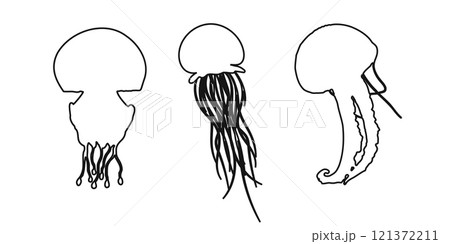 Set black outline jellyfish, medusa, sea jelly or nettle-fish sign icon on white background. Vector clipart illustration Set black outline jellyfish, medusa, sea jelly or nettle-fish sign icon on white background. Vector clipart illustration 121372211