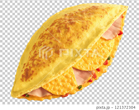 Denver omelet Fluffy folded omelet filled with ham, peppers, onions, cheddar, creative garnish, transparent bg, warm tones Denver omelet Fluffy folded omelet filled with ham, peppers, onions, cheddar, creative garnish, transparent bg, warm tones 121372304