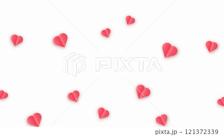 Paper red hearts. Valentine s paper confetti hearts flying in the isolated transparent background. Vector red symbols of love border for romantic banner or Happy Mothers Day greeting card design 121372339