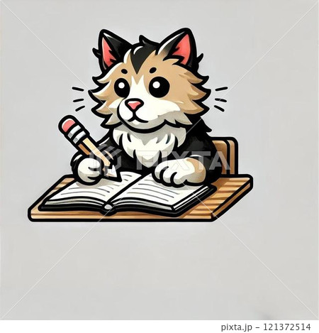 勉強する猫 勉強する猫 121372514